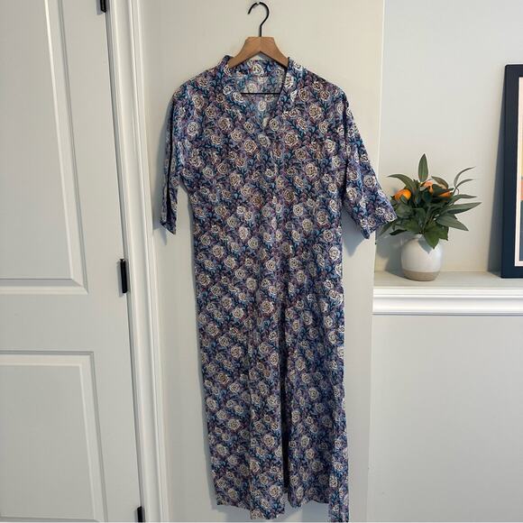 Handmade Blue Floral Cotton Blocked Printed Maxi Dress Small - Picture 6 of 9
